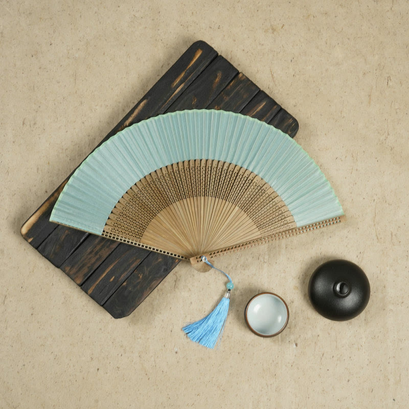 Éventail chinois pliant vintage | Éventail à main en bambou et polyester