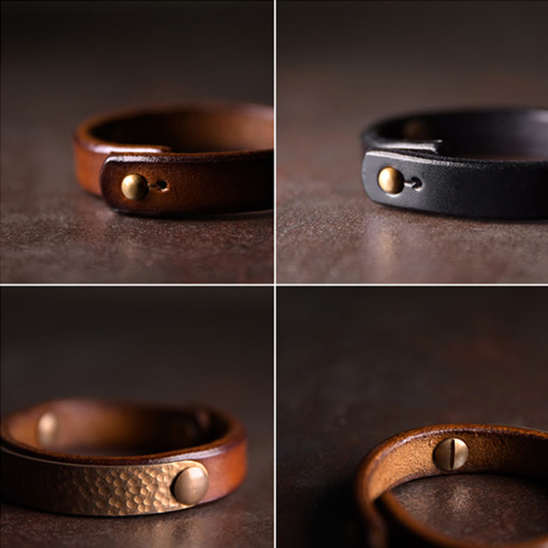 Bracelet de richesse vintage en cuir et cuivre pour la prospérité spirituelle