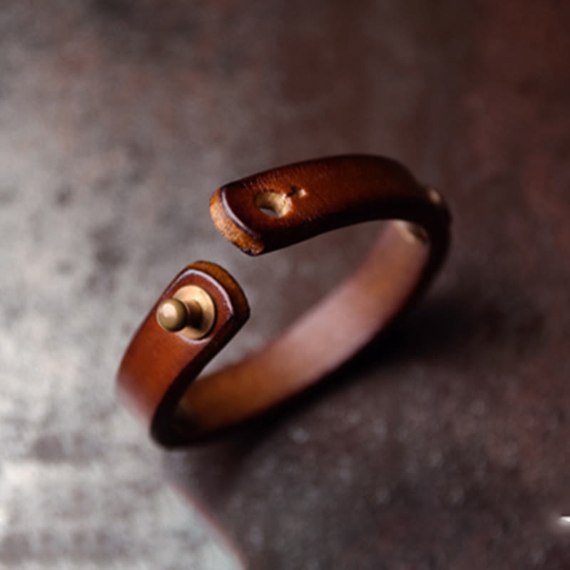 Bracelet de richesse vintage en cuir et cuivre pour la prospérité spirituelle