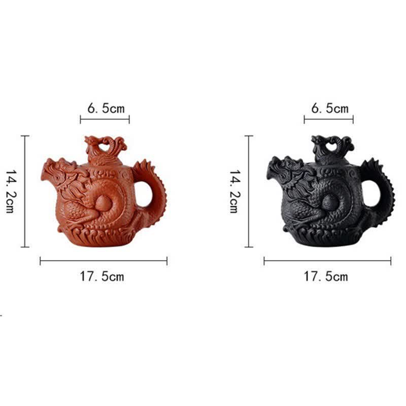 Théière vintage en céramique motif dragon et phénix | Purple Clay Art