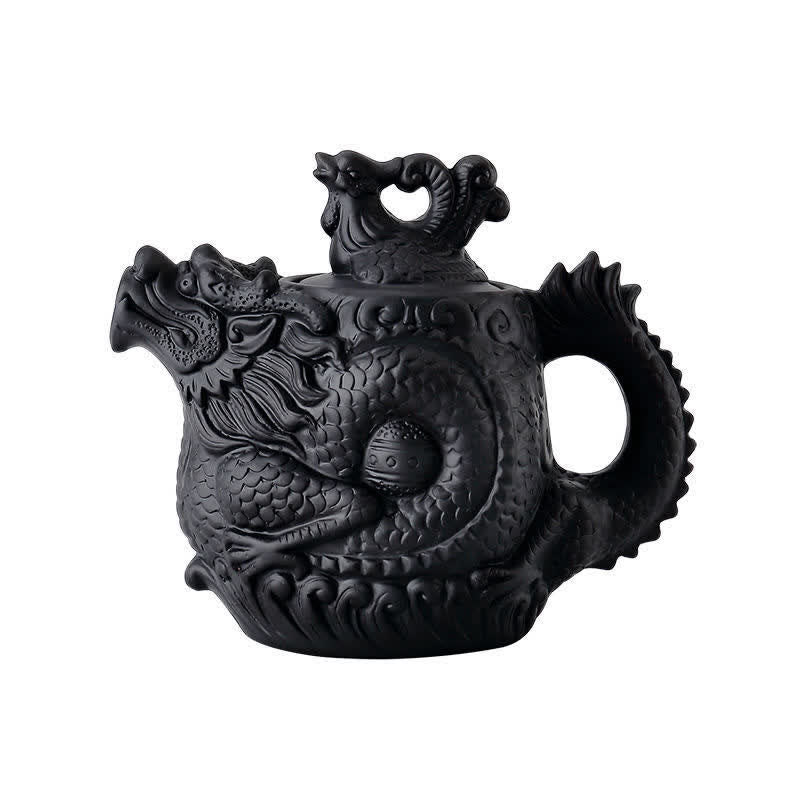 Théière vintage en céramique motif dragon et phénix | Purple Clay Art