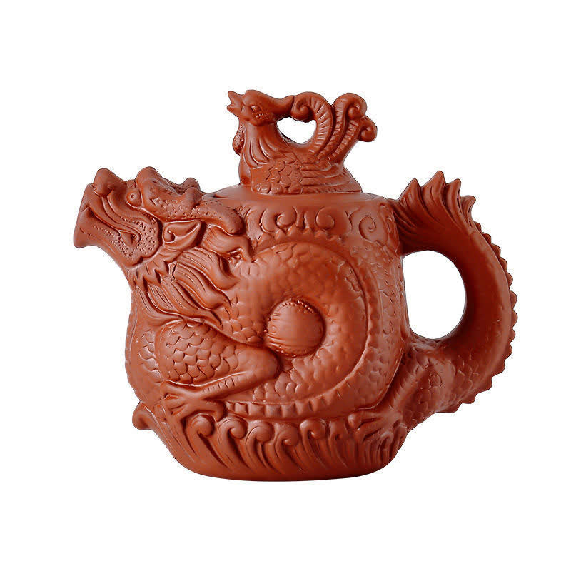 Théière vintage en céramique motif dragon et phénix | Purple Clay Art
