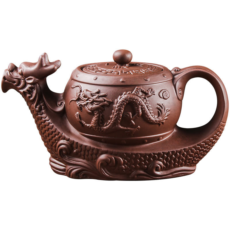 Théière vintage en céramique violette motif dragon pour décoration zen