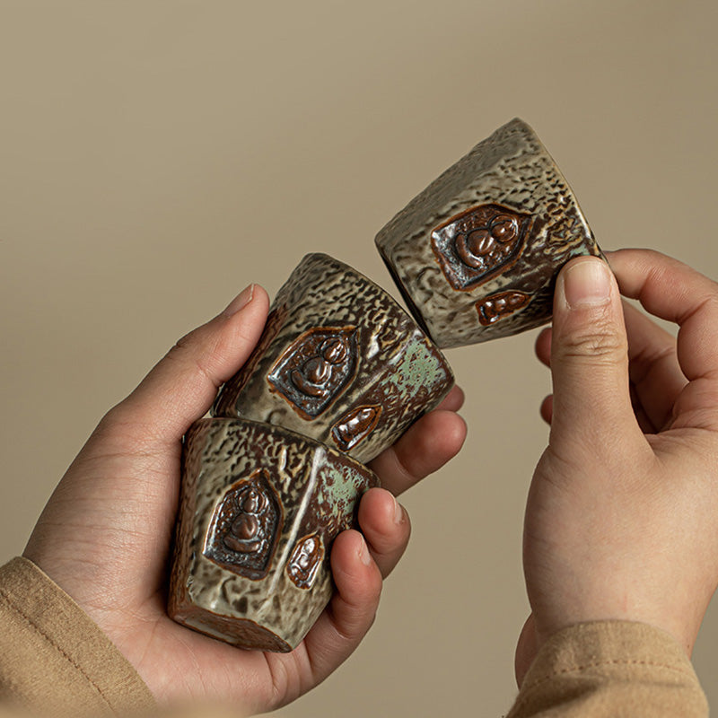 Tasse à thé vintage en céramique Dunhuang avec Bouddha gravé 150 ml
