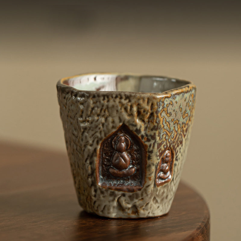 Tasse à thé vintage en céramique Dunhuang avec Bouddha gravé 150 ml