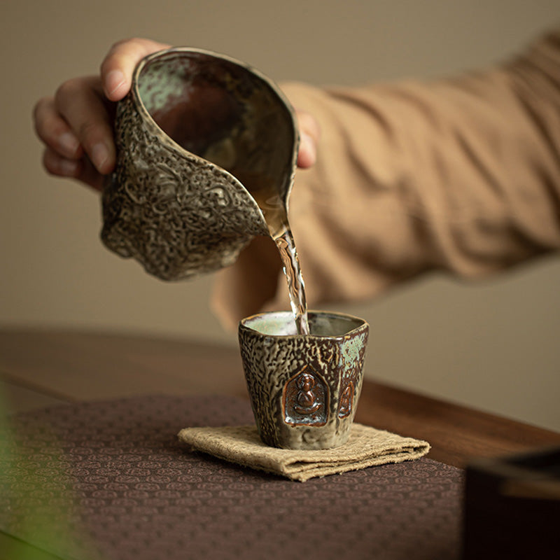 Tasse à thé vintage en céramique Dunhuang avec Bouddha gravé 150 ml