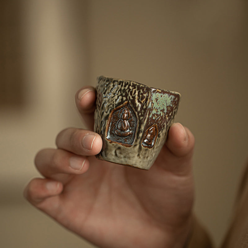 Tasse à thé vintage en céramique Dunhuang avec Bouddha gravé 150 ml