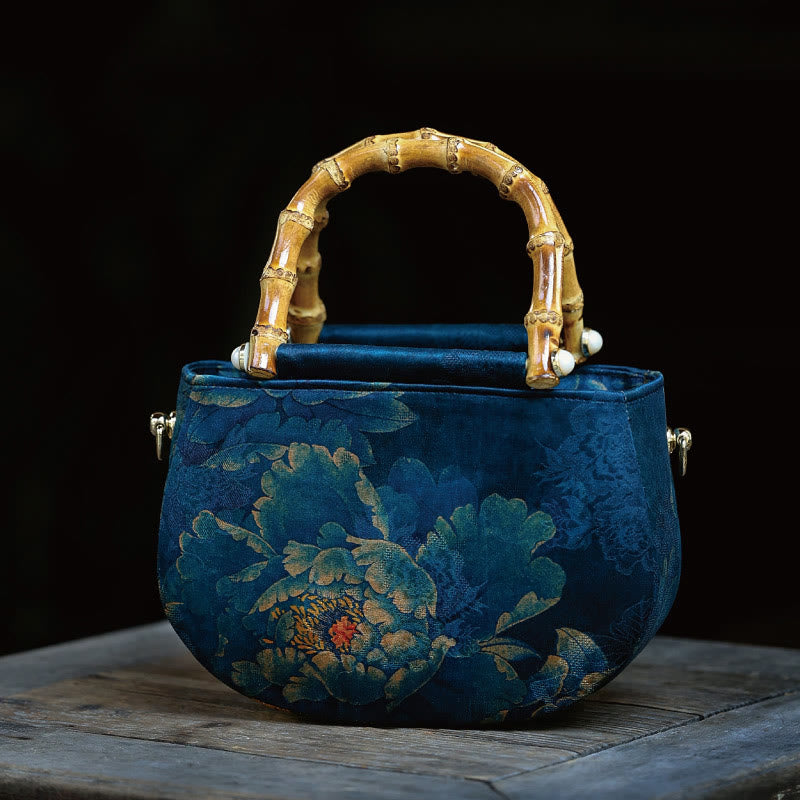 Sac bandoulière vintage à fermeture éclair et chaîne en métal avec motif pivoine