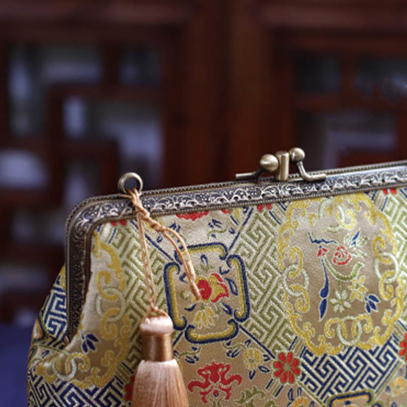 Sac bandoulière vintage à fleurs géométriques avec chaîne en métal