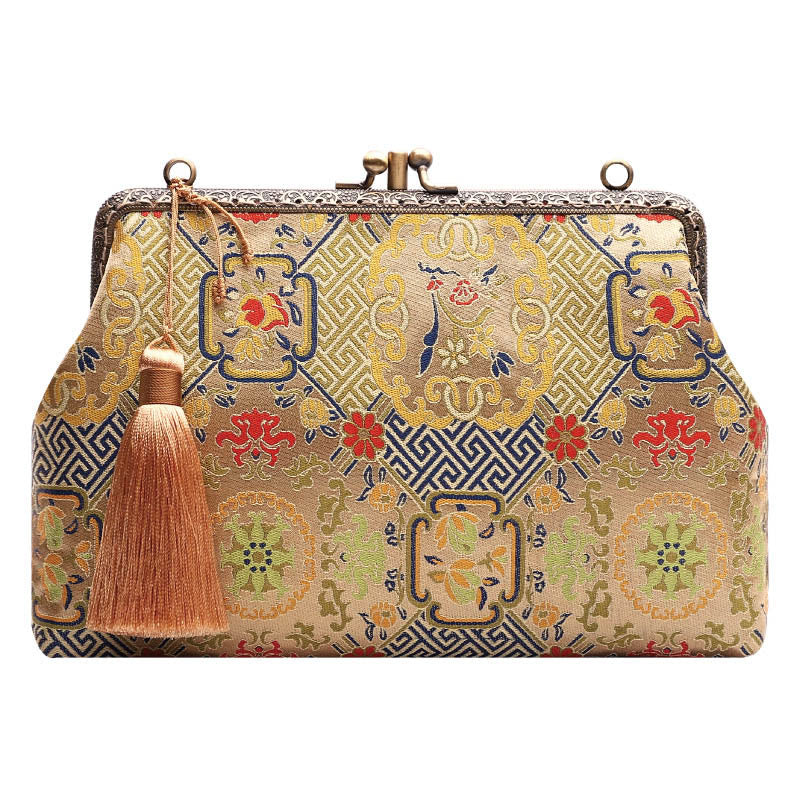 Sac bandoulière vintage à fleurs géométriques avec chaîne en métal