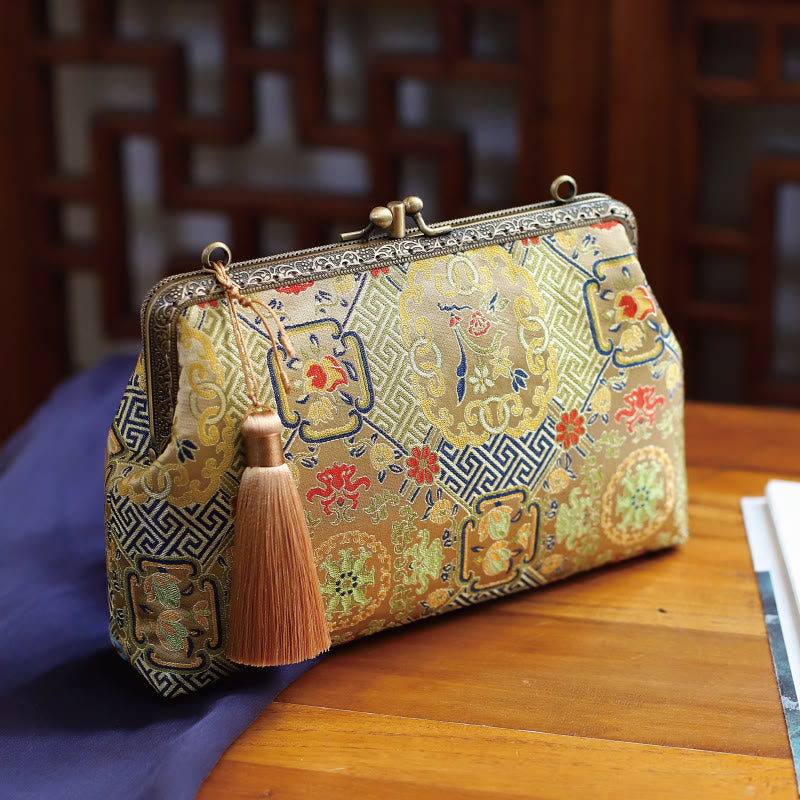 Sac bandoulière vintage à fleurs géométriques avec chaîne en métal