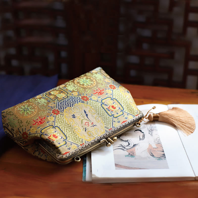 Sac bandoulière vintage à fleurs géométriques avec chaîne en métal