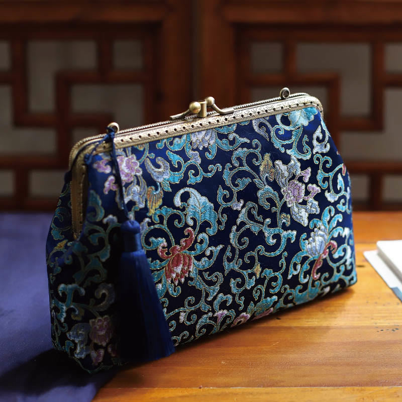 Sac bandoulière vintage à fleurs géométriques avec chaîne en métal