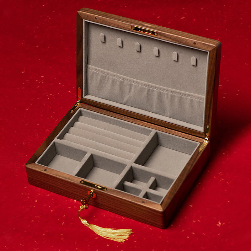 Boîte à bijoux vintage en bois de noyer noir, faite à la main