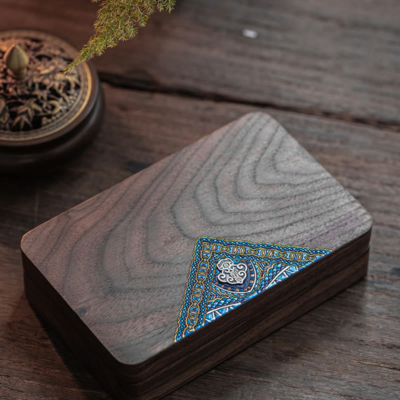 Boîte à bijoux vintage en bois de noyer noir, faite à la main