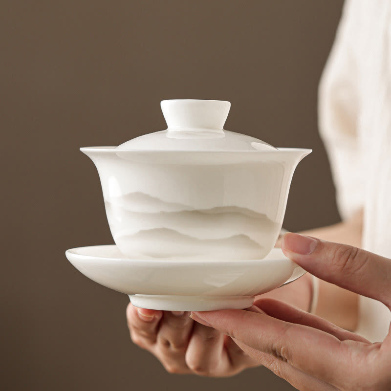Ensemble de tasses à thé Gaiwan en porcelaine peinte à l'encre vintage pour la méditation