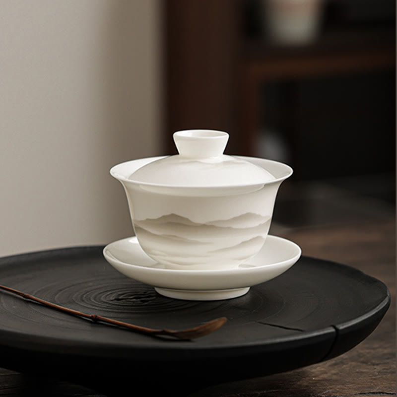 Ensemble de tasses à thé Gaiwan en porcelaine peinte à l'encre vintage pour la méditation