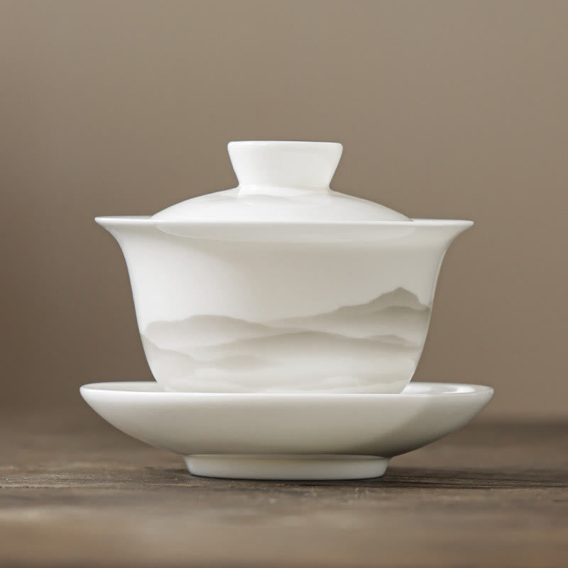 Ensemble de tasses à thé Gaiwan en porcelaine peinte à l'encre vintage pour la méditation