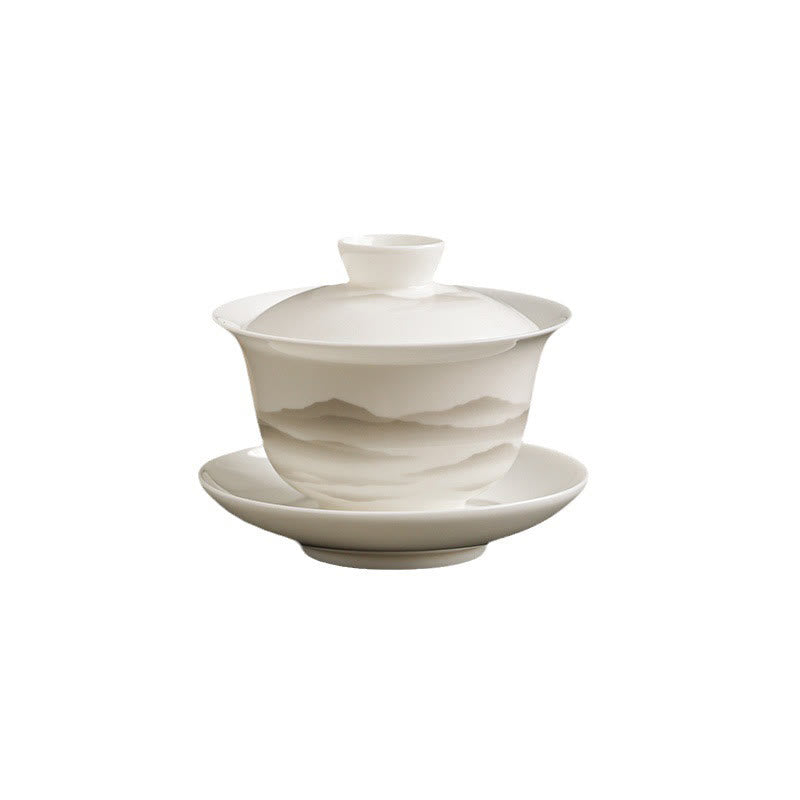 Ensemble de tasses à thé Gaiwan en porcelaine peinte à l'encre vintage pour la méditation