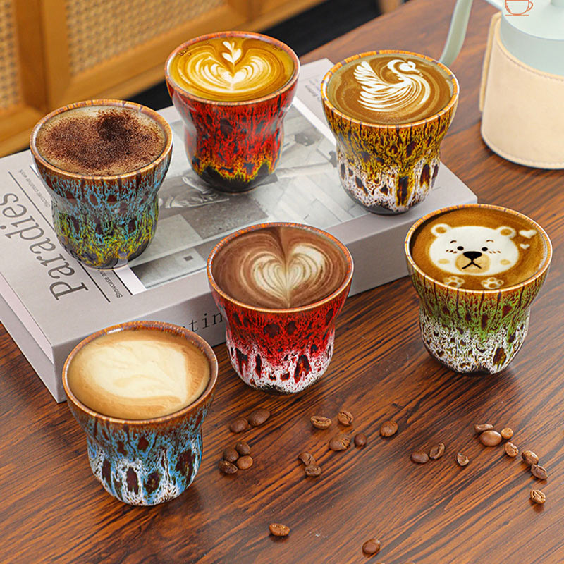 Tasse à café vintage en céramique avec changement de four, 150 ml, décor zen