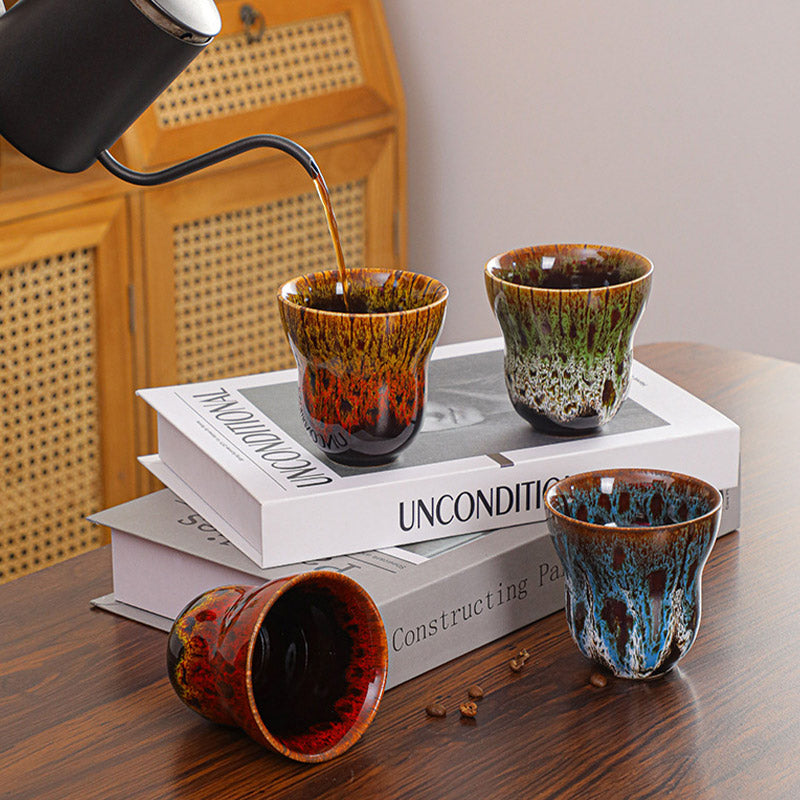 Tasse à café vintage en céramique avec changement de four, 150 ml, décor zen