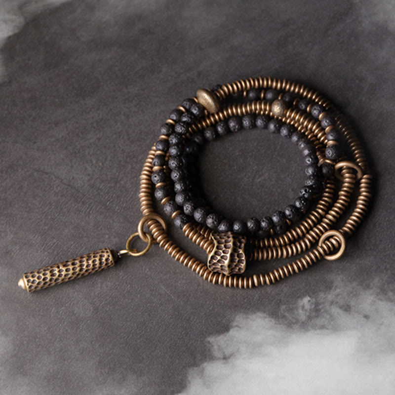 Bracelet spirituel vintage en cuivre et pierre de lave pour l'équilibre