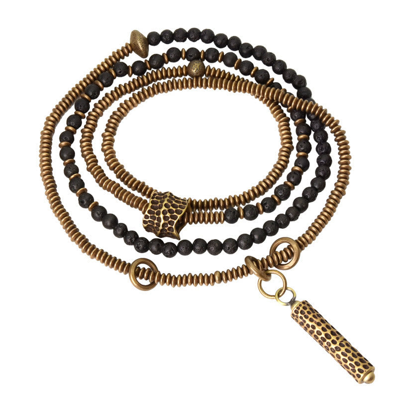 Bracelet spirituel vintage en cuivre et pierre de lave pour l'équilibre