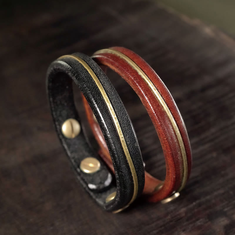 Bracelet de protection spirituelle vintage en cuir et cuivre - 16-16,6 cm