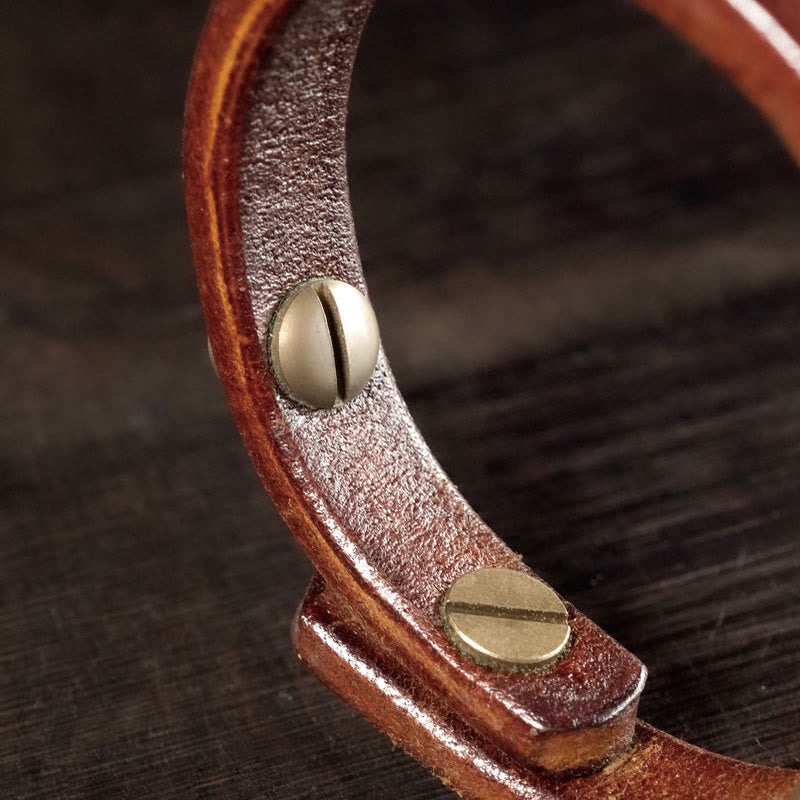 Bracelet de protection spirituelle vintage en cuir et cuivre - 16-16,6 cm