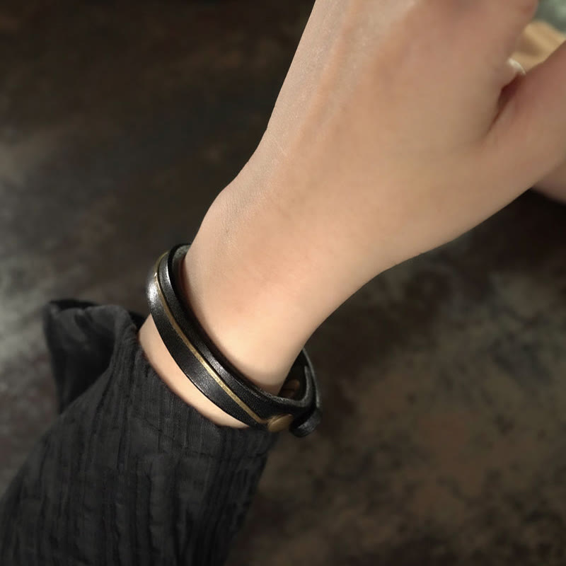 Bracelet de protection spirituelle vintage en cuir et cuivre - 16-16,6 cm