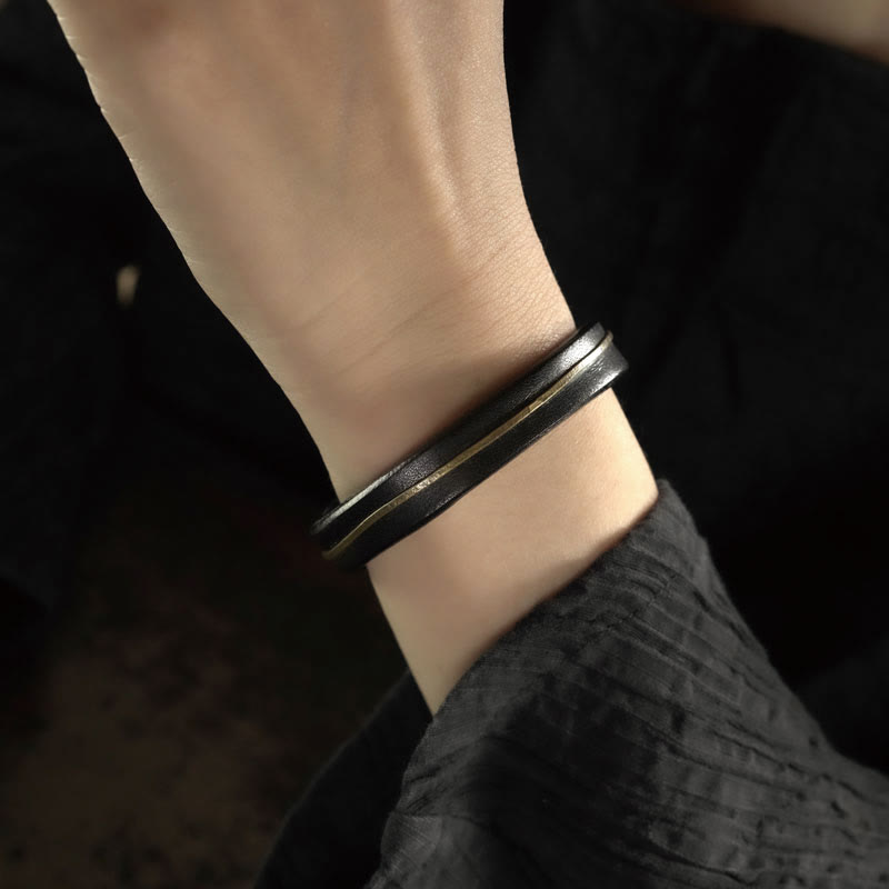 Bracelet de protection spirituelle vintage en cuir et cuivre - 16-16,6 cm