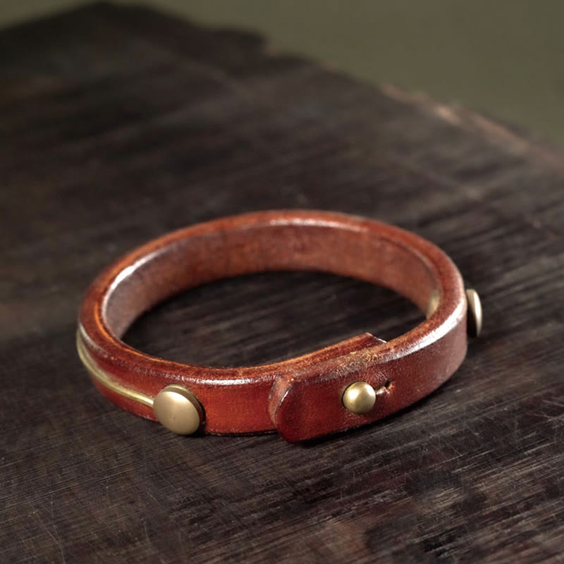 Bracelet de protection spirituelle vintage en cuir et cuivre - 16-16,6 cm