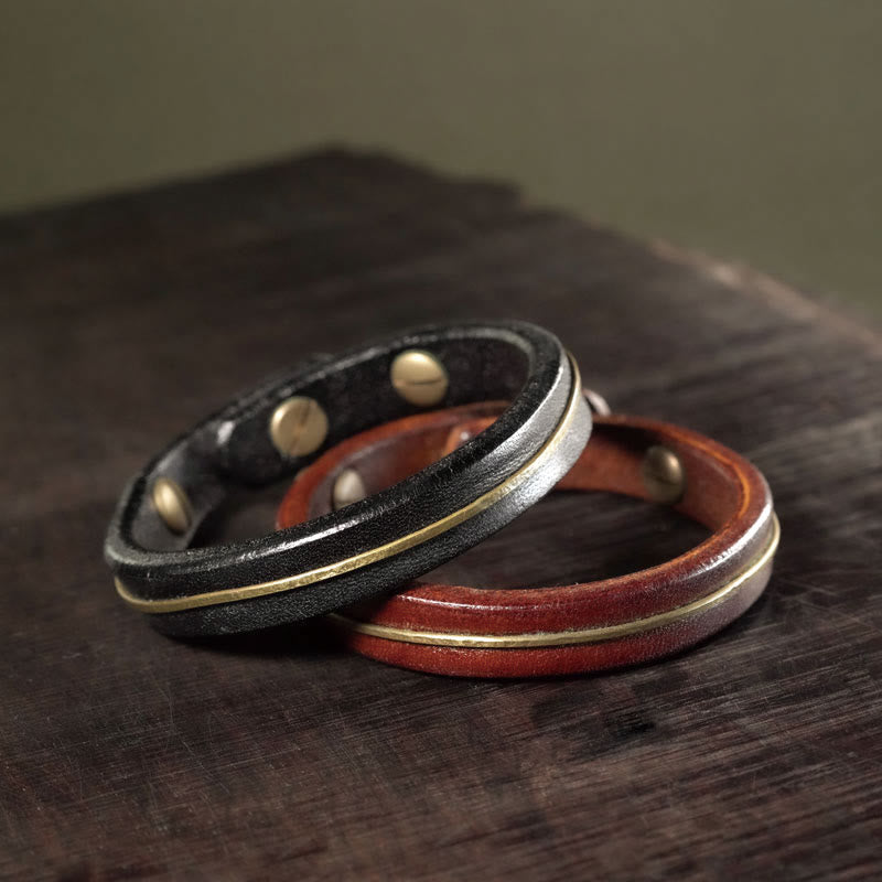 Bracelet de protection spirituelle vintage en cuir et cuivre - 16-16,6 cm