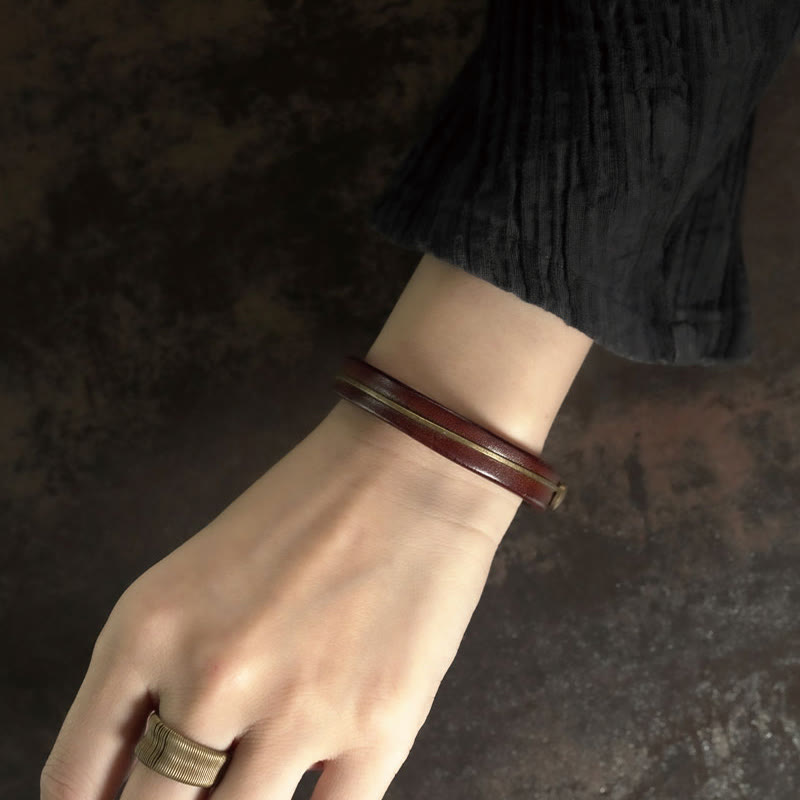 Bracelet de protection spirituelle vintage en cuir et cuivre - 16-16,6 cm