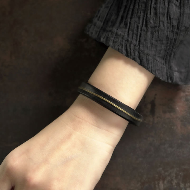 Bracelet de protection spirituelle vintage en cuir et cuivre - 16-16,6 cm