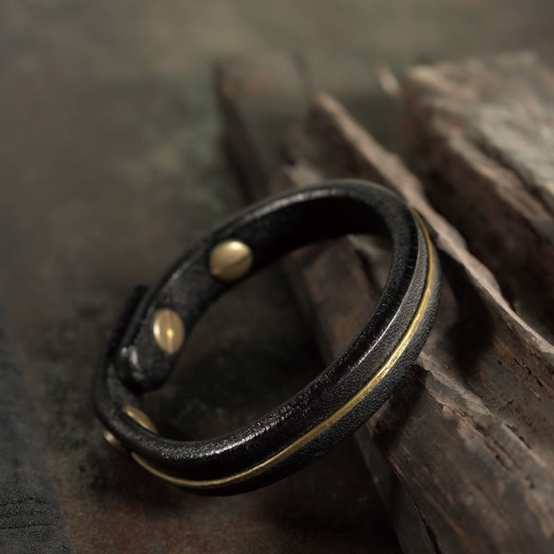 Bracelet de protection spirituelle vintage en cuir et cuivre - 16-16,6 cm
