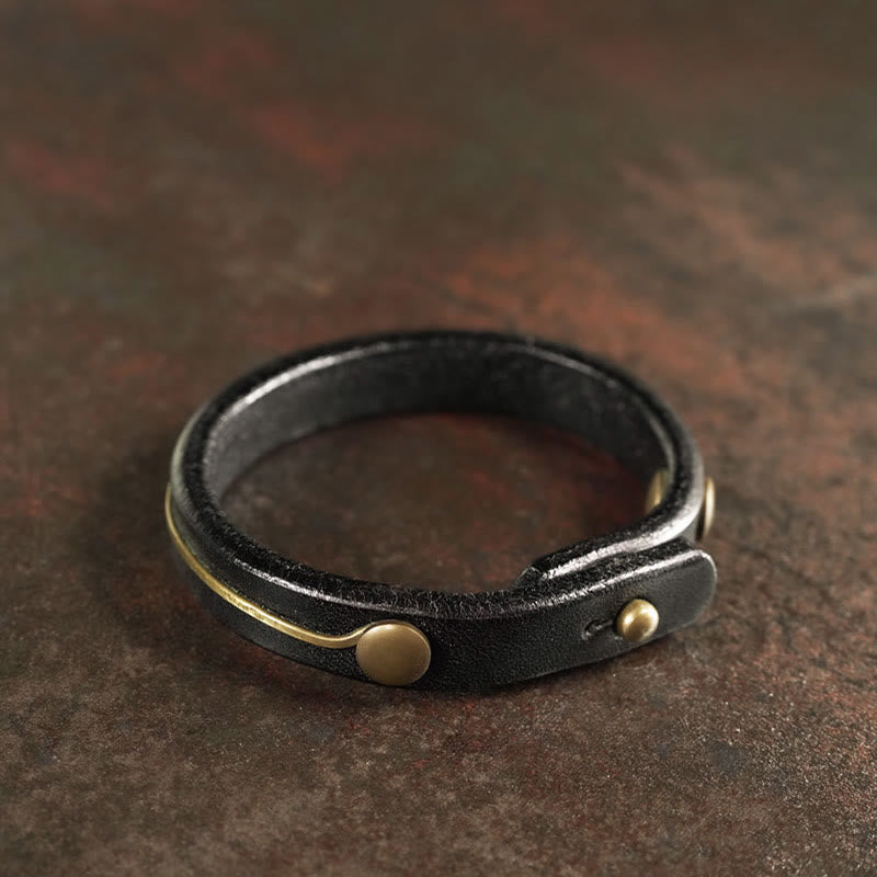 Bracelet de protection spirituelle vintage en cuir et cuivre - 16-16,6 cm