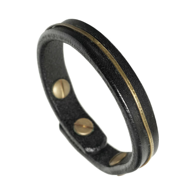 Bracelet de protection spirituelle vintage en cuir et cuivre - 16-16,6 cm