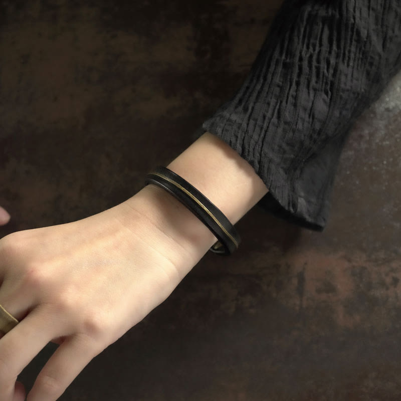 Bracelet de protection spirituelle vintage en cuir et cuivre - 16-16,6 cm