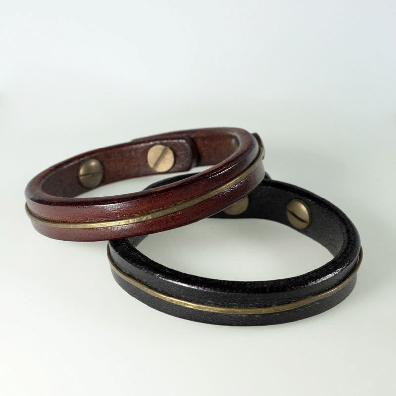 Bracelet de protection spirituelle vintage en cuir et cuivre - 16-16,6 cm