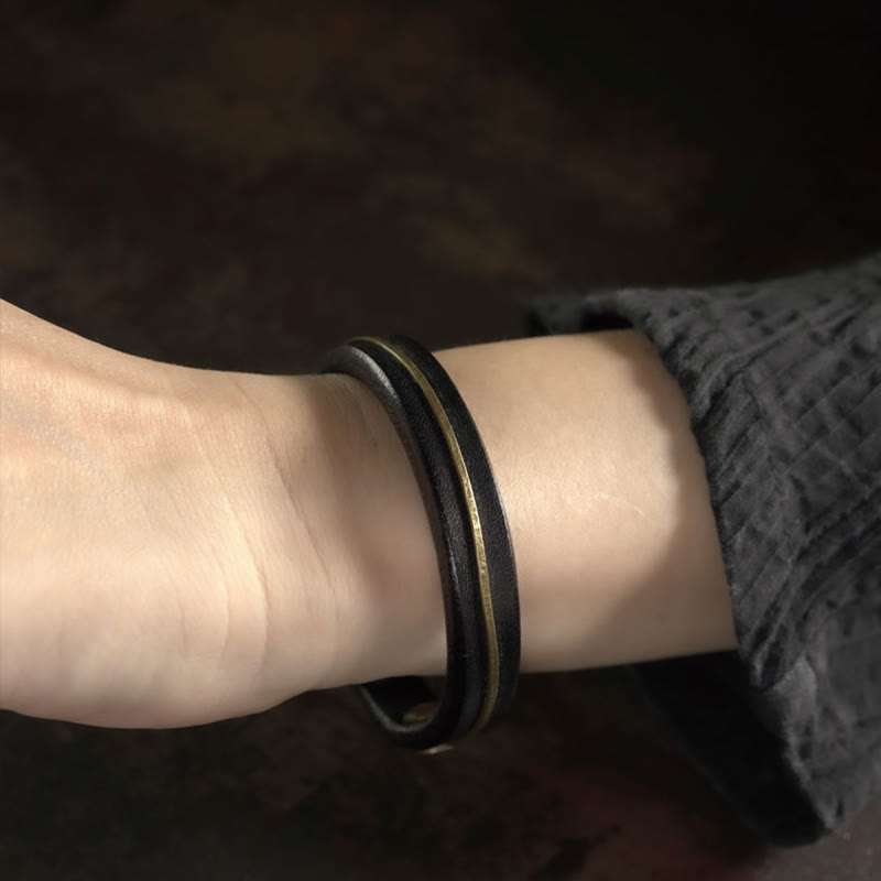 Bracelet de protection spirituelle vintage en cuir et cuivre - 16-16,6 cm