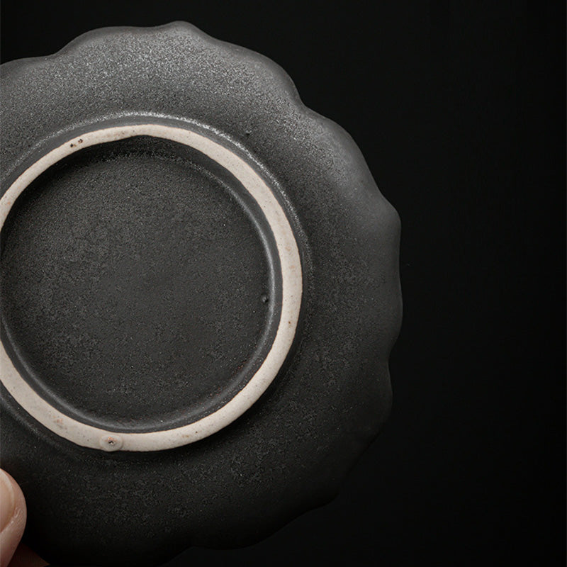 Dessous de plat vintage en céramique motif fleur de lotus, 9,8 cm, marron | Décor Zen