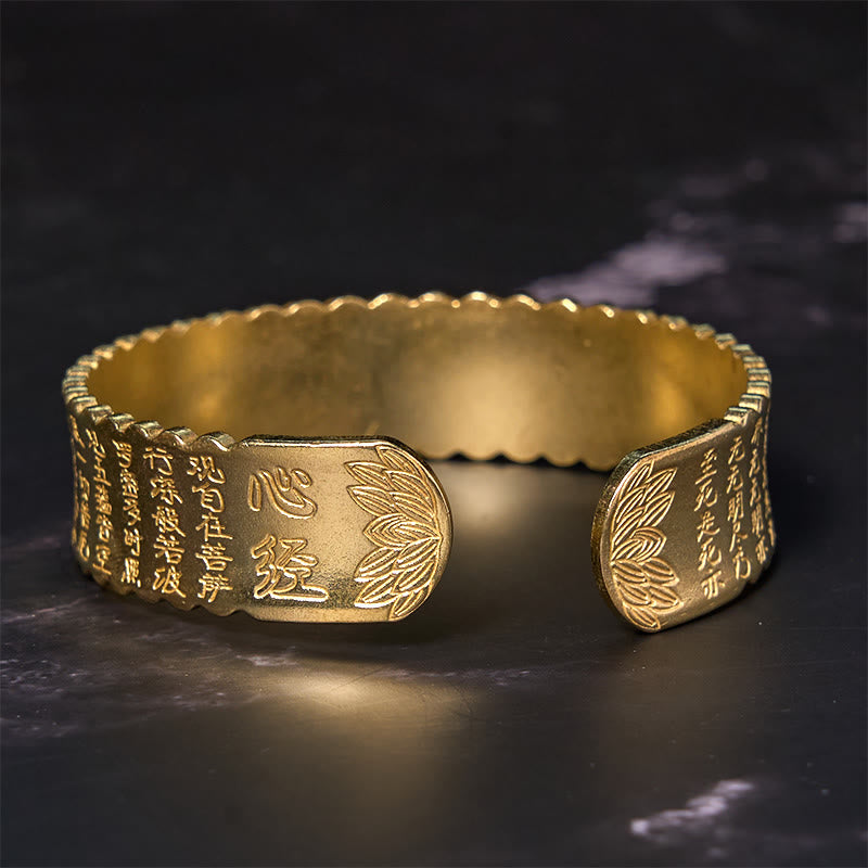Bracelet manchette vintage en cuivre avec motif fleur de lotus et cœur Sutra
