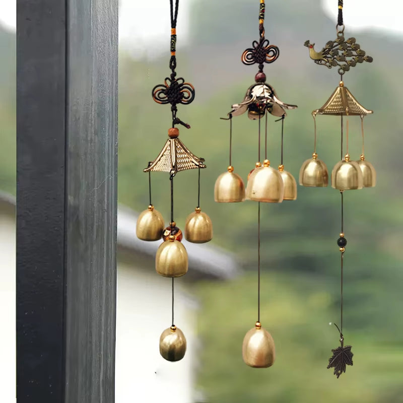 Decorative Vintage Metal Wind Chime with Golden Bells and Ornate Accents for Garden Decor