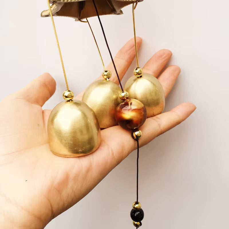 Golden bell wind chimes with black beads in Vintage Metal Wind Chime garden decor