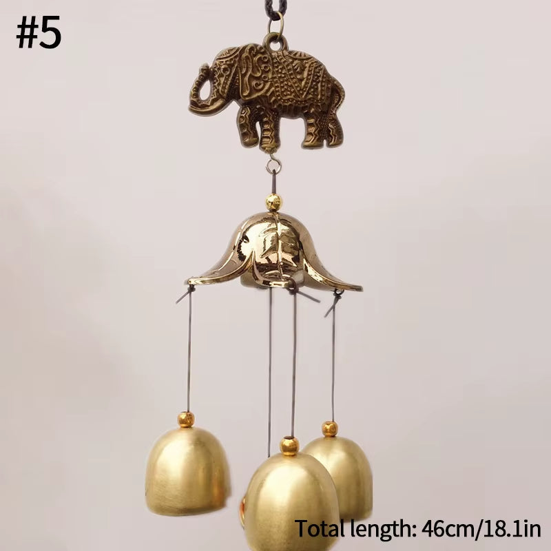 Decorative brass elephant wind chime with golden bells for Vintage Metal Wind Chime