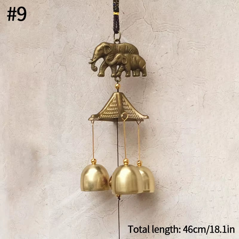 Decorative brass wind chime with elephants and bells in Vintage Metal Wind Chime design