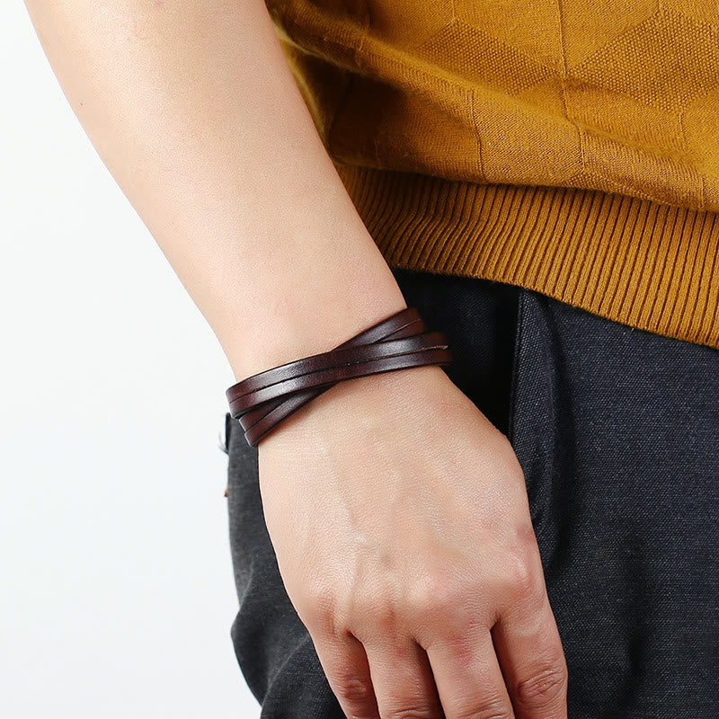 Bracelet vintage à boucle en cuir multicouche