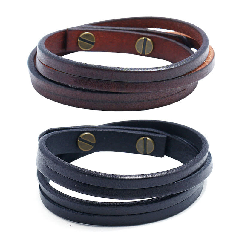 Bracelet vintage à boucle en cuir multicouche