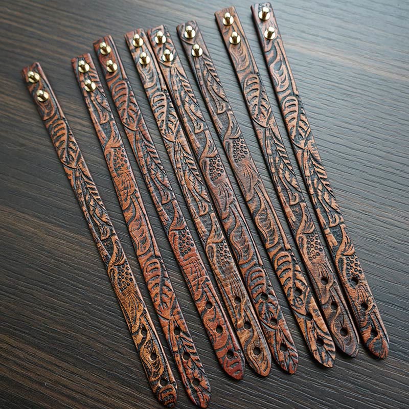 Bracelet spirituel en cuir imprimé vintage avec équilibre en cuivre